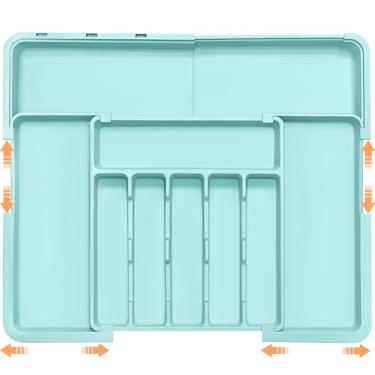 Imagem de Organizador de talheres expansível para utensílios de cozinha, organizador de gavetas, grande, sem BPA, ajustável, bandeja de talheres para colheres, garfos, facas, divisória de armazenamento para