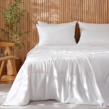 Imagem de DWR Edredom Queen Size refrescante para pessoas com sono quente – 100% raiom derivado de tecido de bambu com 15% de enchimento de seda, cobertor leve de verão (branco, 90 x 227)
