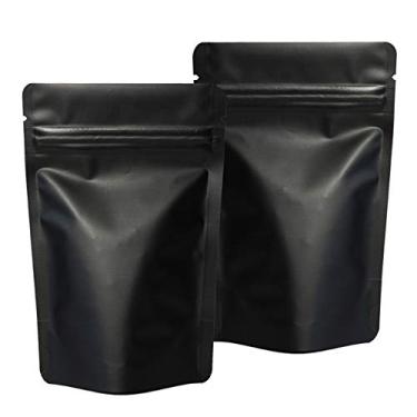 Imagem de Pacote com 100 sacos Mylar à prova de cheiro, 12 x 19 cm, sacos ziplock resseláveis, para armazenamento de alimentos, preto fosco