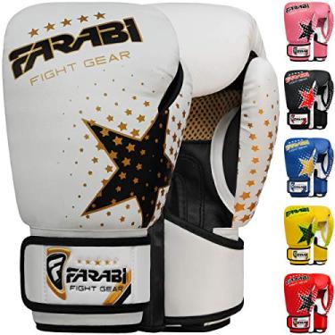 Imagem de Farabi Luvas de Boxe Infantil Muay Thai Kick Boxe Treino MMA Bolsa de perfuração (6 onças, Estrela Branca)