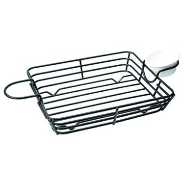 Imagem de PACKNWOOD 294BASKC26 - Cesta quadrada de pão com suporte de ramekin integrado - Exibição de cesta de metal - Cestas de arame de ferro preto reutilizáveis de aço inoxidável - (30,5 cm x 17,5 cm x 5 cm)