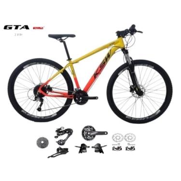 Imagem de Bicicleta Aro 29 Ksw Xlt Aluminio Kit 2x9 Gta Sunrun Freio Disco K7 11/36 Pedivela 24/38d Garfo com Trava (Amarelo/Laranja, 21)