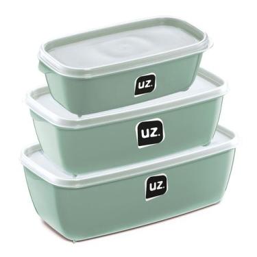 Imagem de Kit 3 Potes Marmita Alimentos 500ml 1,5L 3L Organizacional - Uz, Verde
