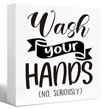 Imagem de SJNH Placa De Madeira Engraçada - Lave As Mãos, Estilo Fazenda Para Banheiro, Lavabo, Decoração Casa