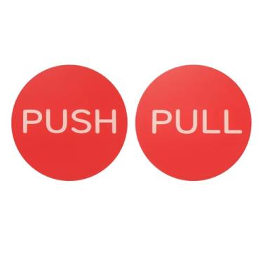 Imagem de PATIKIL 1 conjunto de adesivos de porta push-pull, placa de 7,6 cm, placa vertical de acrílico autoadesivo para portas, janelas de vidro, lojas, negócios, redondo, vermelho