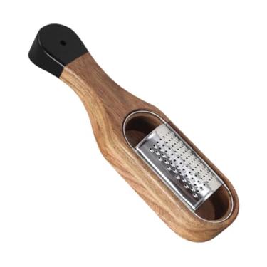 Imagem de ＫＬＫＣＭＳ Ralador de queijo com recipiente Zester Box compacto para uso doméstico, colher de queijo em aço inoxidável, ralador com cabo de madeira para