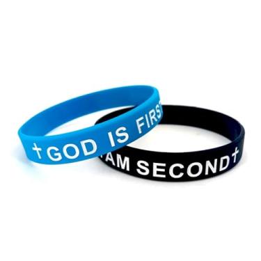 Imagem de Pingyongchang GOD IS FIRST IM SECOND Pulseiras de silicone cristão cruz inspiradora versículos bíblicos oração religiosa pulseira de borracha para mulheres homens fé amizade casais presentes, Metal
