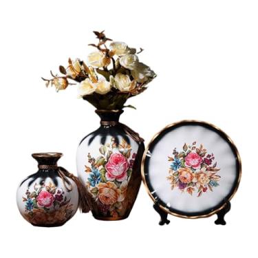 Imagem de Wswqop Conjunto de vasos de cerâmica com bandeja redonda, arranjo floral decorativo, vaso de plantas para quarto, entrada, prateleira, decoração interna, Style a