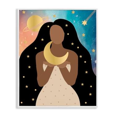 Imagem de Stupell Industries Design de arte giclée emoldurado de mulher segurando a lua branca por Daniela Santiago, 40,6 x 50,8 cm