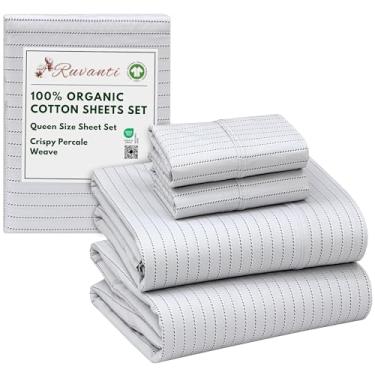Imagem de RUVANTI Lençóis Queen 100% algodão orgânico, tecido percal, certificado GOTS, conjunto de 4 peças, bolso profundo 38 cm, fresco e respirável, roupa de cama macia e durável, Sábanas Algodón Orgánico