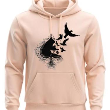 Imagem de Moletom Personalizado Flanelado Com Capuz e Bolso Passaros - Hs, Bege,