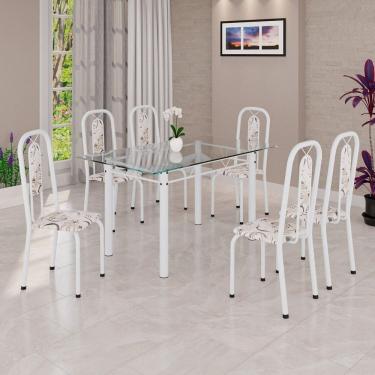 Imagem de Conjunto Sala de Jantar com 6 Cadeiras Lívia Arabesco/ Branco