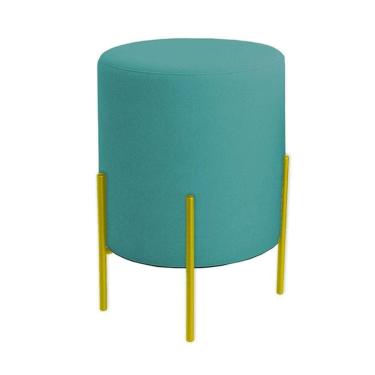 Imagem de Puff Orgânico Veludo Thor Com Pés De Ferro Dourado Azul Turquesa