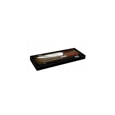 Imagem de Conjunto Faca 8" e Garfo Inox Cabo Madeira Steel