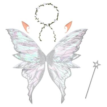 Imagem de Mikovivi Asas de Fada para Adultos e Meninas, Conjunto Fantasia Asas Borboleta Orelhas Guirlanda Varinha de Fada para Bebê Show Festa Aniversário Acessórios Cosplay