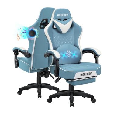 Imagem de HOFFREE Cadeira de jogos, cadeira de computador com alto-falantes, cadeiras de jogos de massagem com apoio para os pés Bluetooth cadeiras ergonômicas para jogos de computador para adultos cadeira
