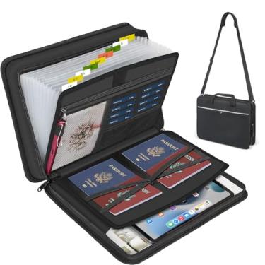 Imagem de XIAODUN Organizador de arquivos sanfonado com trava e alças de ombro, pasta organizadora de documentos à prova d'água à prova de fogo com alça, suporte de arquivo portátil de grande capacidade para