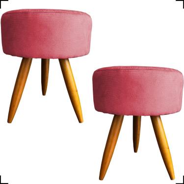 Imagem de Kit 2 Puff Decorativo Redondo Para Sala Quarto Penteadeira Pé Palito Castanho Suede Cores