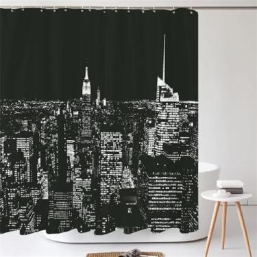 Imagem de Paisagem Cortina de Chuveiro Cidade Ponte Edifício Cortinas de Banho Retro Preto Branco Foto Decorações de Banheiro Cortina,3840L,W90xH180cm