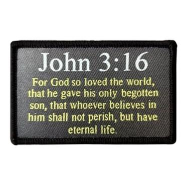 Imagem de John 3:16 Remendos impressos, Bíblia Católica Cristã Tática Militar Moral Patch Gancho e Laço Emblema Costurado para Roupas, Vestidos, Chapéus, Mochilas