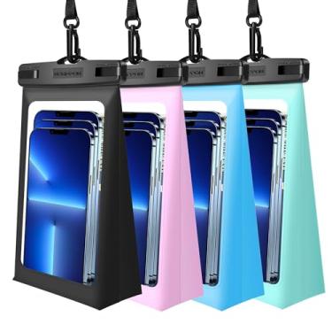 Imagem de Pacote com 4 bolsas flutuantes à prova d'água para celular - Protetor de celular transparente flutuante com cordão - Bolsa seca grande universal flutuante à prova d'água para iPhone 16 Pro Max Samsung