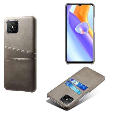 Imagem de Capas Compatível com Honor Play 5 5G,Caso de couro PU-Tampa de telefone a prova de choque com 2 slots de cartão,Proteção anti-impressão digital e anti-gota-Grey