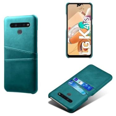 Imagem de Capas Compatível com LG K41s,Caso de couro PU-Tampa de telefone a prova de choque com 2 slots de cartão,Proteção anti-impressão digital e anti-gota-Green