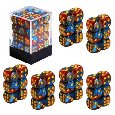 Imagem de SIXPOINTS 36Pcs 12mm/0.47inch Mini Dice Set,Colours D6 Game Dice Set, 6 Sided Standard Dices for MTG,DND,Yahtzee, Bunco or Teaching Math Board Game,with Portable Plastic Box (Dark Red Blue Swirl)