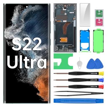 Imagem de BESJMYT Substituição de tela para Samsung Galaxy S22 Ultra AMOLED com moldura verde OLED Display Touch Digitalizador, montagem completa, vidro fixo com kit de ferramentas de reparo SM-S908U SM-S908U1