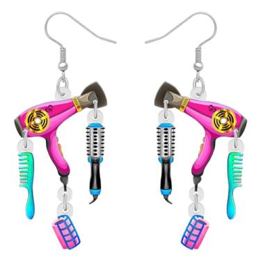 Imagem de BAMAY Brincos pendurados em acrílico para secador de cabelo para mulheres, pingentes de pente de tesoura, joias modernas, esteticista, estilista, presentes para cabeleireiros, Medium, Acrílico, Sem