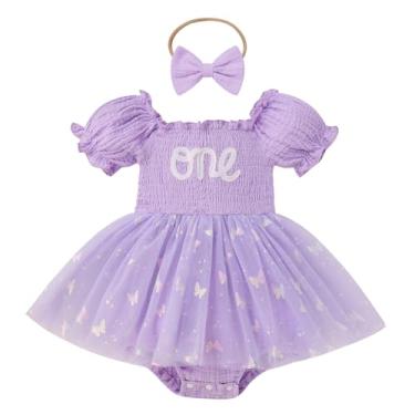 Imagem de IMEKIS Roupa de primeiro aniversário menina: Onederful Fairy 1st Smash Cake Baby Easter Smocked Dress Boho Bubble Romper Infantil Primavera Photoshoot Tule Tutu Tea Party Lilás Borboleta Um 12-18