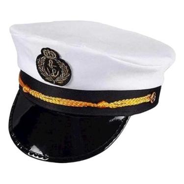 Imagem de Cap Chapéu Capitão Quepe Ancora Marinha Marinheiro Fantasia Cor Branco