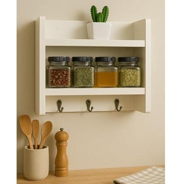 Imagem de PORTA TEMPEROS EM MDF BRANCO SUPORTE COM GANCHOS PARA PANO DE PRATO E DECORAÇÃO