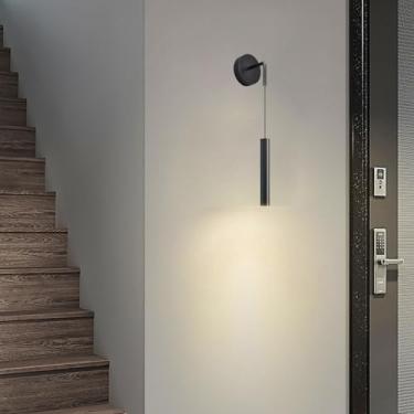 Imagem de GZZBMY Iluminação de parede LED moderna comprimento ajustável arandelas de metal alumínio acrílico luminária de parede interior para sala de estar restaurante quarto decoração de cabeceira (preto, luz