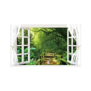 Imagem de Paisagem Impressões em Tela-Floresta tropical-Janela Falsa Quadro de Parede-Natureza Pintura para Decoração Banheiro 30x50cm Sem Moldura