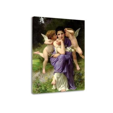 Imagem de LXURY Bouguereau.Canções da primavera. Reprodução de pinturas famosas. Arte de parede em tela. Pôsteres e impressões. Imagem para decoração de casa 80 x 112 cm Moldura interna