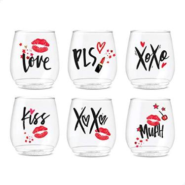 Imagem de TOSSWARE POP 396.9 g Vino XOXO Series, conjunto com 6, qualidade premium, recicláveis, inquebráveis e óculos impressos de plástico transparente