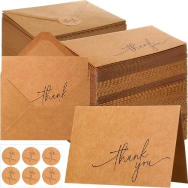 Imagem de Gueevin 200 cartões de agradecimento com envelopes e adesivos Kraft a granel, notas de agradecimento em branco elegantes de 8 x 12 cm para casamento, negócios, formatura, chá de bebê, chá de panela