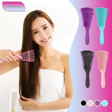 Imagem de 3 Peças Escova Polvo Desembaraçadora Flexível Para Cachos - Vie Luxe