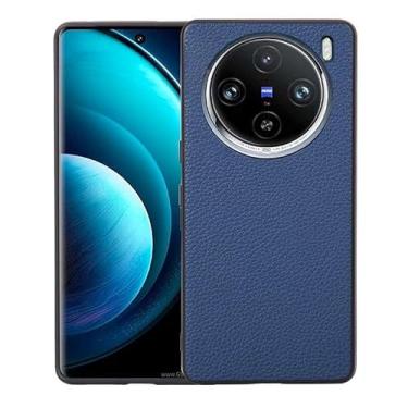Imagem de Capas Compatível com VIVO X100 PRO,Design de grão levantado de superfície,Proteção contra queda,Anti impressão digital,Anti arranhões,Aparência de couro de imitação de plástico macio-Blue