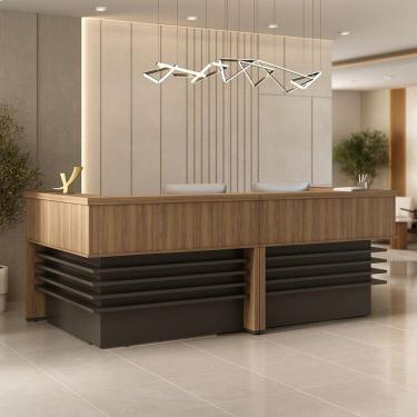 Imagem de Kit Balcão para Atendimento Recepção em L 295,4 X 147,7cm Nogal/Preto