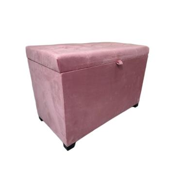 Imagem de Puff Baú Estofado Em Suede 68 Cm Para Sala, Quarto Em Mdf - Rosa Claro