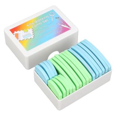 Imagem de Conjunto de pente de bloqueio de tricotado pinos de aço inoxidável Ferramentas de bloqueio de tricô verde azul para suéter agulwwork branco de plástico branco 20pcs