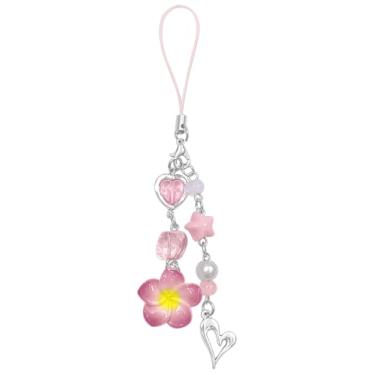 Imagem de AGEN KGEN Berloques de telefone com flores fofas pulseiras de cristal lírio do vale de cristal para celular acessórios de capa de telefone para mulheres (flores rosa)
