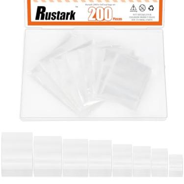 Imagem de Rustark 200 unidades, 8 tamanhos, sacos de celofane autovedantes, sacos transparentes para biscoitos e doces, bolsa de mangas autoadesivas, bolsa de violoncelo para alimentos, para festa de Natal