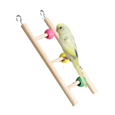 Imagem de Escada de escalada de papagaio para gaiola de pássaros, papagaio de madeira para escalada e poleiros com contas coloridas móveis, brinquedo interativo de pássaros para periquitos, calopsitas conures