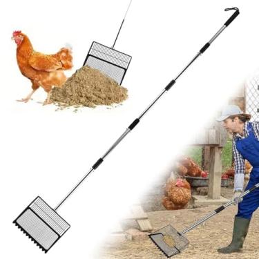 Imagem de LZEXIN Pá de cocô de galinha 2 em 1 e ancinho, pá para peneirar areia de pintinho com cordão para acessórios de galinheiro de animais de estimação