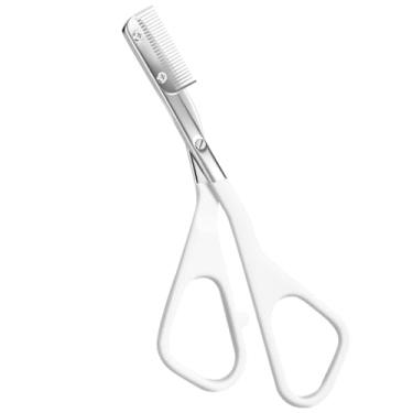 Imagem de Tesoura de sobrancelha feminina, tesoura de beleza de aço inoxidável com pente, ferramenta de corte de precisão para sobrancelhas e cabelos faciais, lâminas afiadas com proteção de segurança, compacta