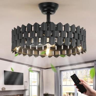 Imagem de Ventilador de teto com gaiola preta de 50 cm, ventilador de teto preto com luz com motor de 6 velocidades, ventiladores de teto com luzes e controle remoto para quarto, sala de estar, sala de jantar