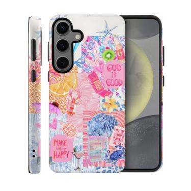 Imagem de TnXee Capa para Samsung Galaxy S24, capa de telefone colagem azul fruta resistente a quedas fosco 2 em 1 capa de camada dupla sólida para meninas mulheres